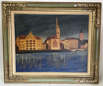 YUGO 20th C Oil Modernist River Scene