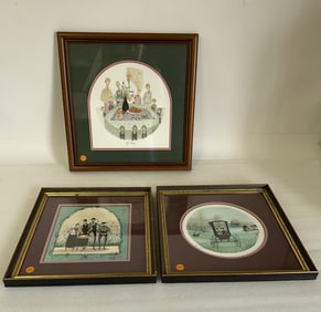 Signed P Buckley Moss Prints. (3) Two Amish and one Thanksgiving