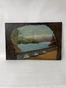 Yugo. Oil on Canvas River Landscape Beyond Bridge