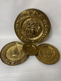Brass Ornate Repoussed Chargers & Plates (4)