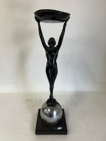 Art Deco Figural Tray on a Chrome Mtd Ball Base.