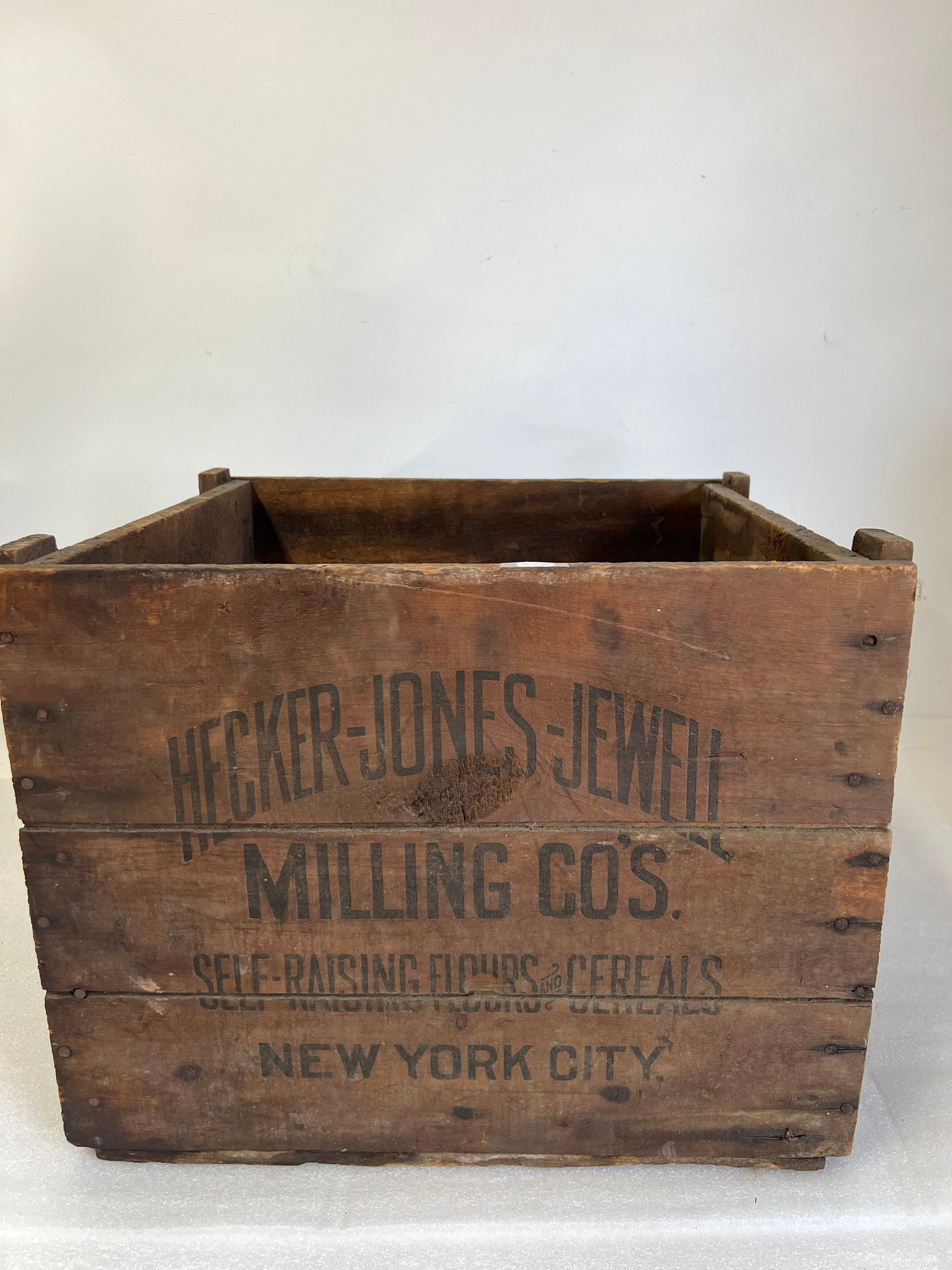 Antique Store Crate: Hecker Jones Jewell Milling Cos. New York City 15"H x 19"L