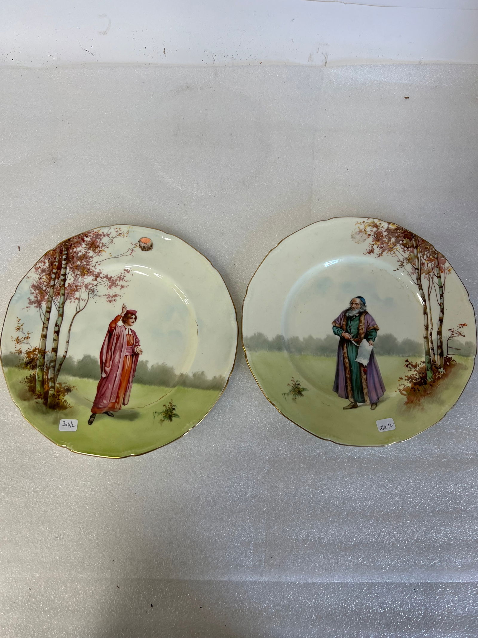 Royal Doulton Plates Shylock and Portia: Marked Royal Doulton at the back and entitled 10 1/2"D