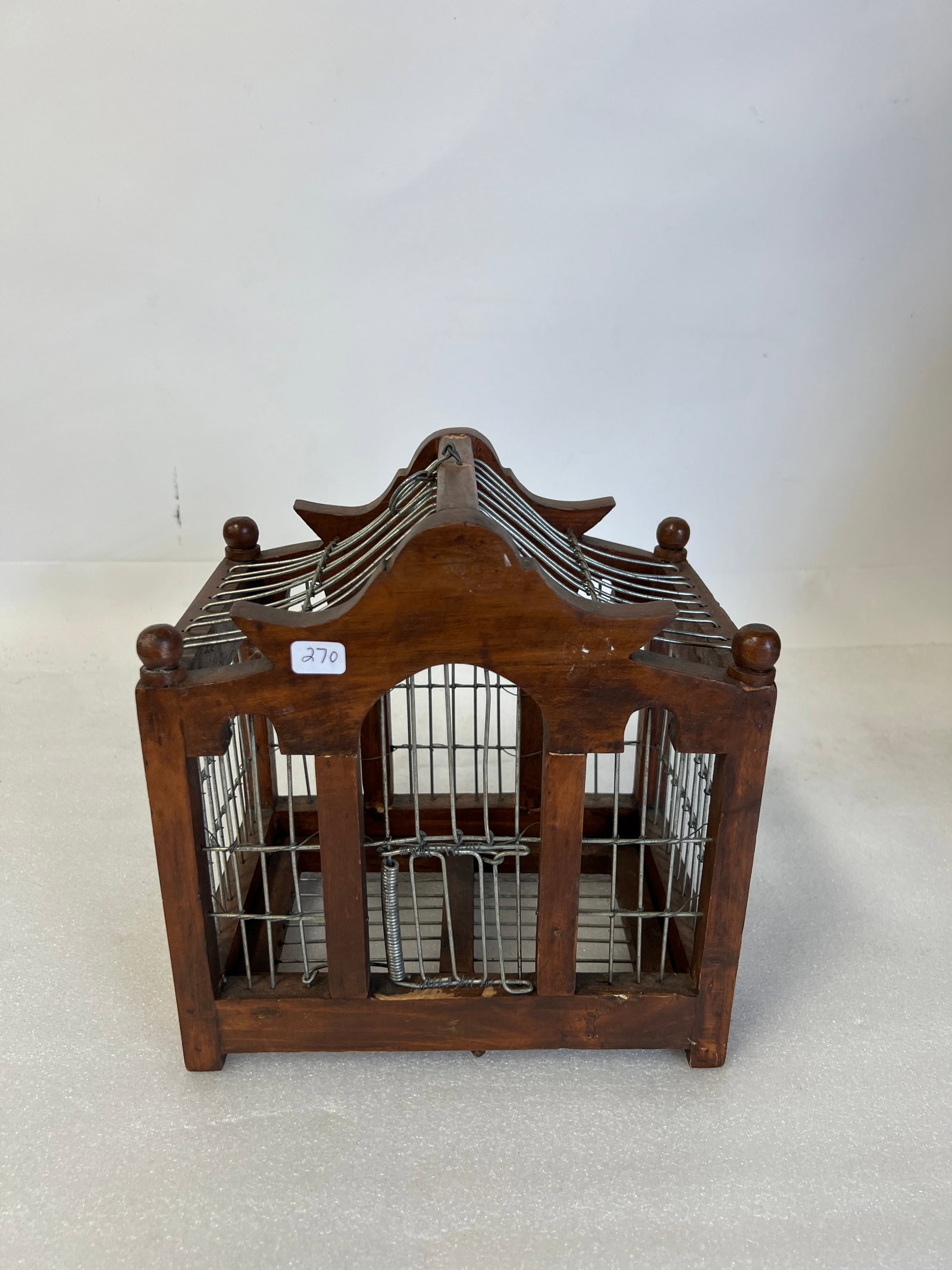 Vintage Wooden Bird Cage: Diminuitive size Ball finials at top. 10"H x 9 1/2"W