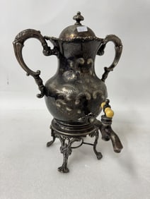 Antique Silver Plate Samovar Floral Motifs 13 3/4''
