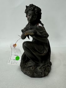 Bronze Sculpture of A Girl Holding a Bird 12 3/4''