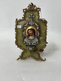 Russian Enameled Easel Back Holy Water Font 10'' 5 3/4''