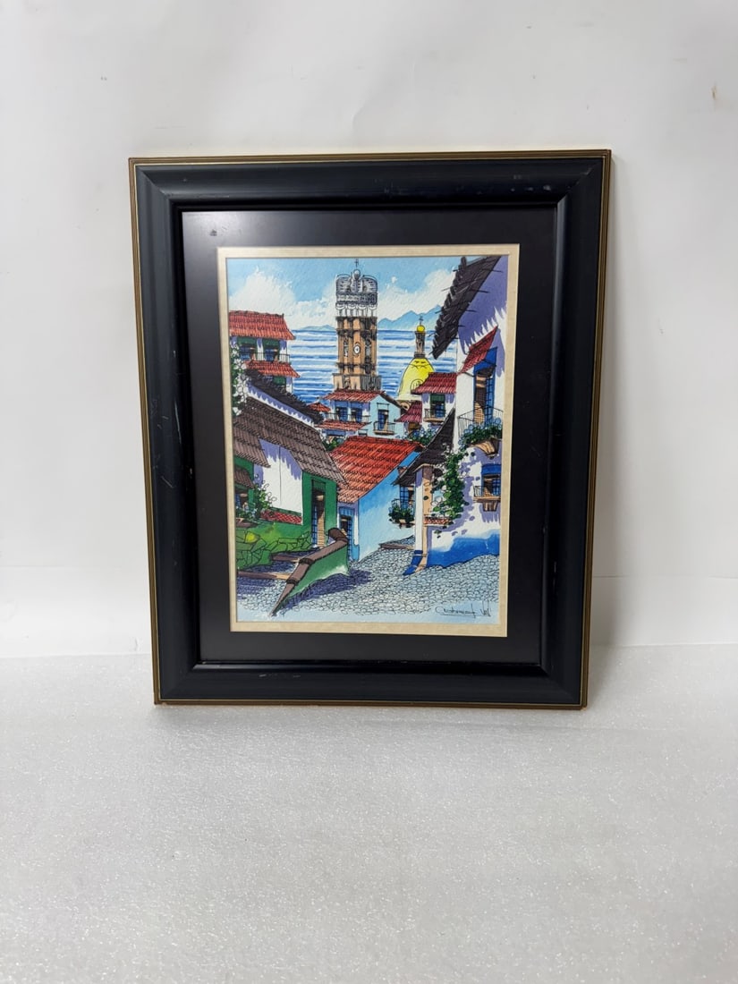 Watercolor, European Street Scene, Sgd. (1 of 3)