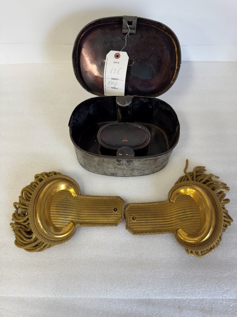 Antique Epaulets w/box Civil War uniform gold bullion (1 of 2)