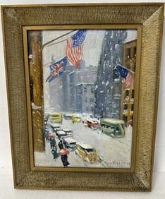 Guy Wiggins; American Oil Winter on the Avenue Signed
