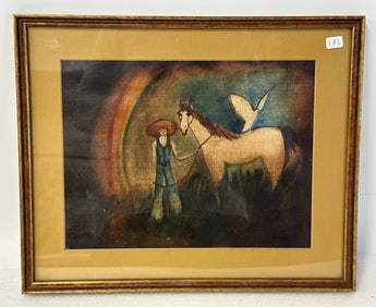 Oil on Board. Lady with Horse