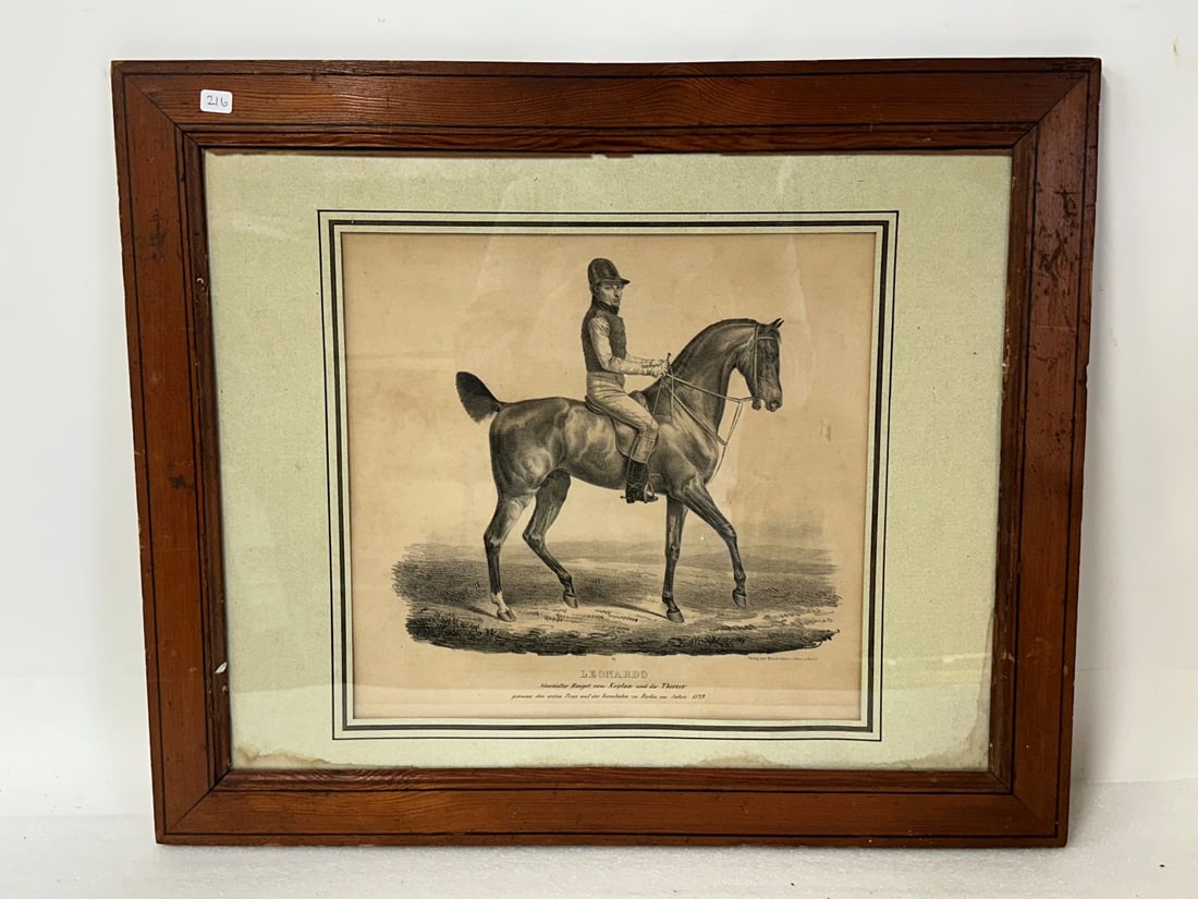 Ltd. Ed. Antique Jockey & Horse Litho: German. Framed. Leonardo. 20 x 23 3/4"