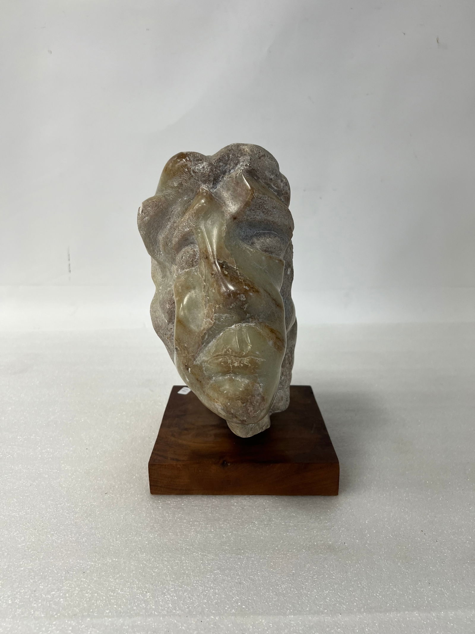 Antique Classical Marble Sculpture: Rotates on a square wooden base. 11 12"H