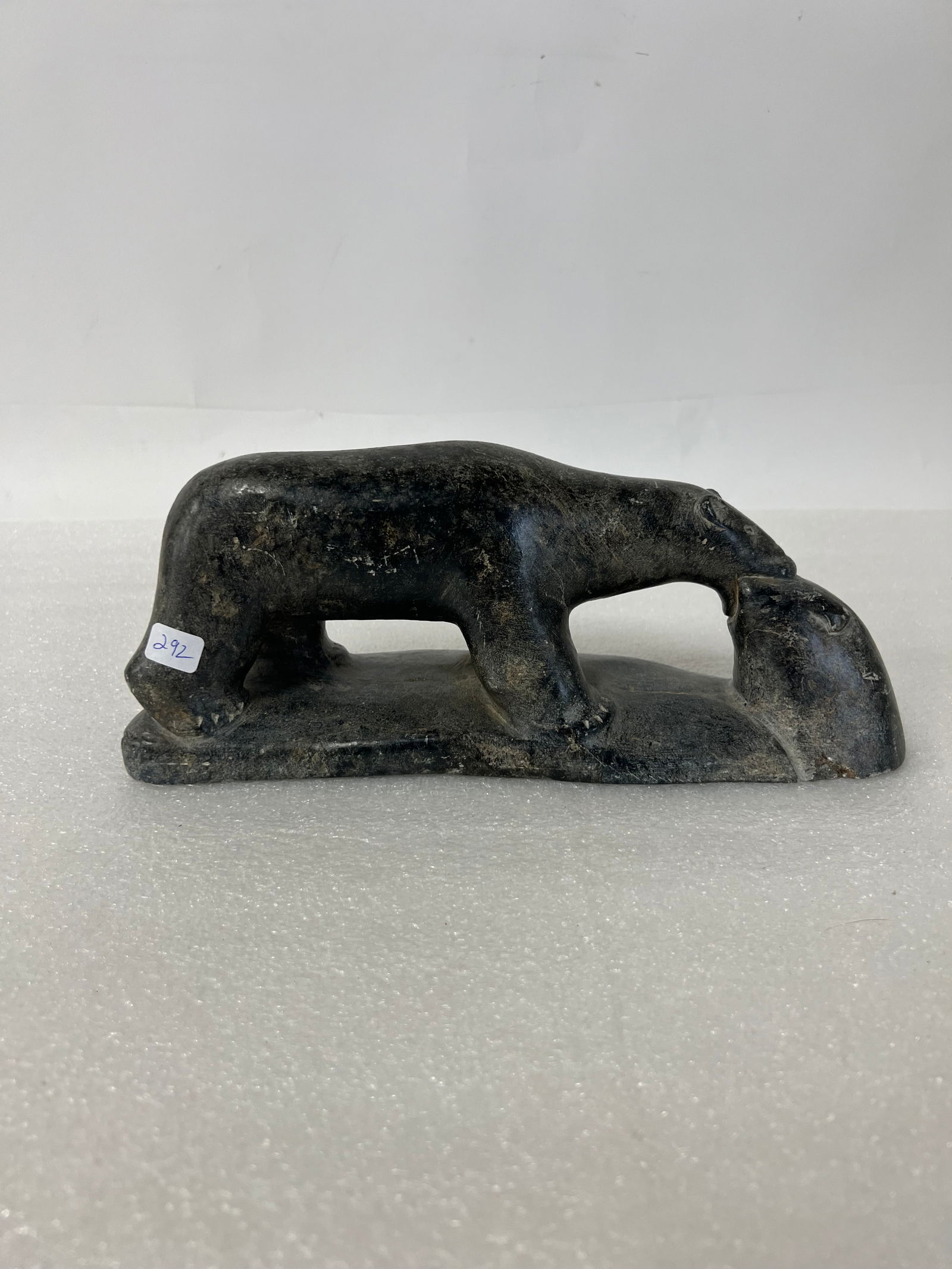 Marble Figure of a Polar Bear with Prey: 10 1/2" x 5"