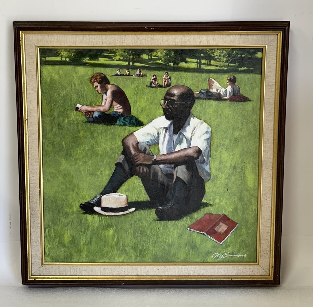 Ray Simmons; 20thC. Illustration Oil In the Park Signed (1 of 4)