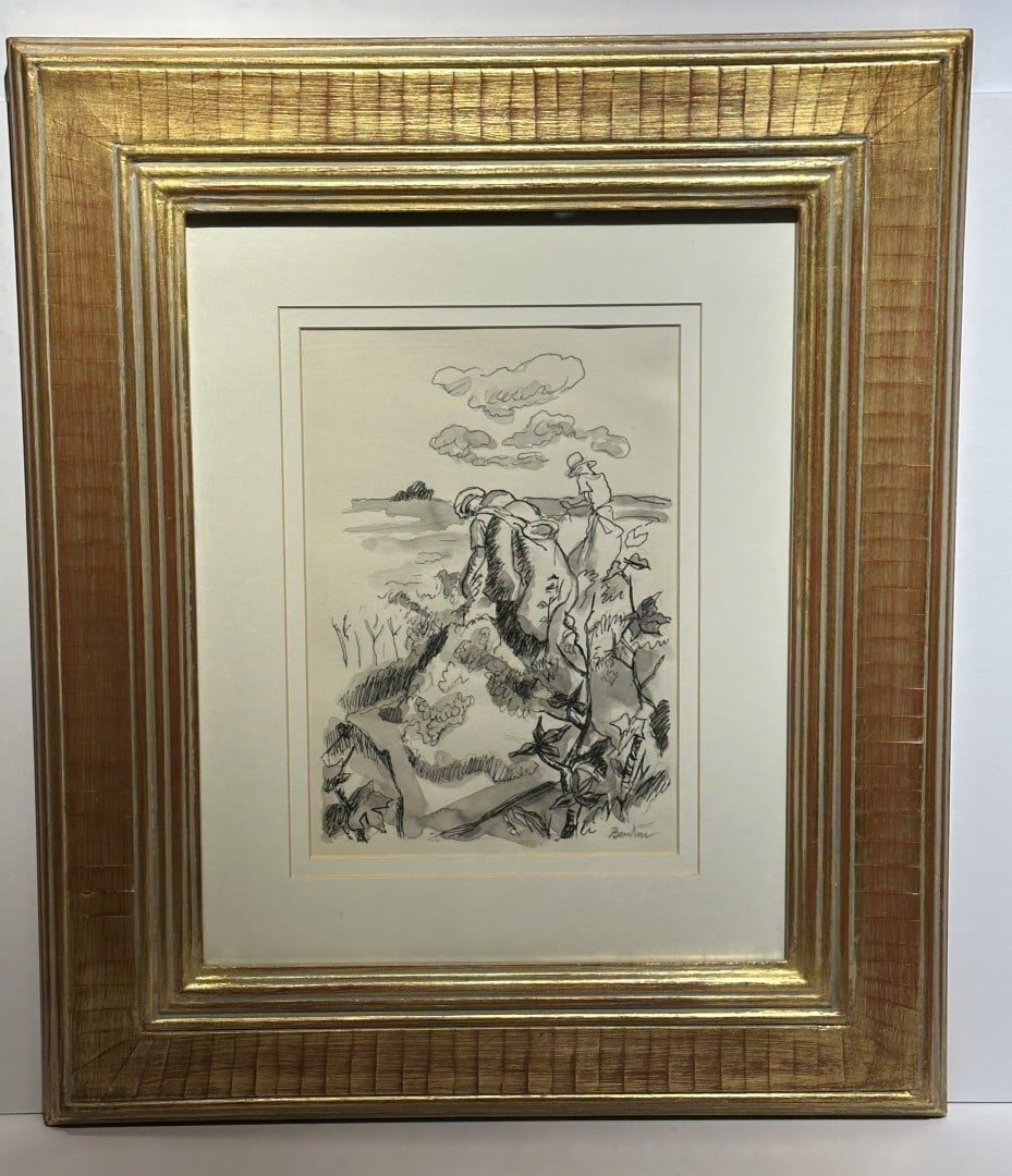 Thomas Hart Benton(after); American Ink Drawing - Cotton Pickers (1 of 5)