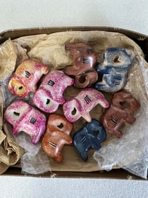 Vintage Multi-Colored Agate Elephants (9)