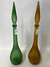 Art Glass Decanters Amber Glass & Green (2)