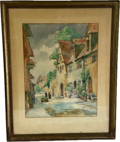 Josepha Newcomb Whitney; Fine Watercolor - Rothenburg Homes Signed