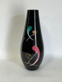 20thC. German Mid-Century Modern Painted and Etched Glass Vase