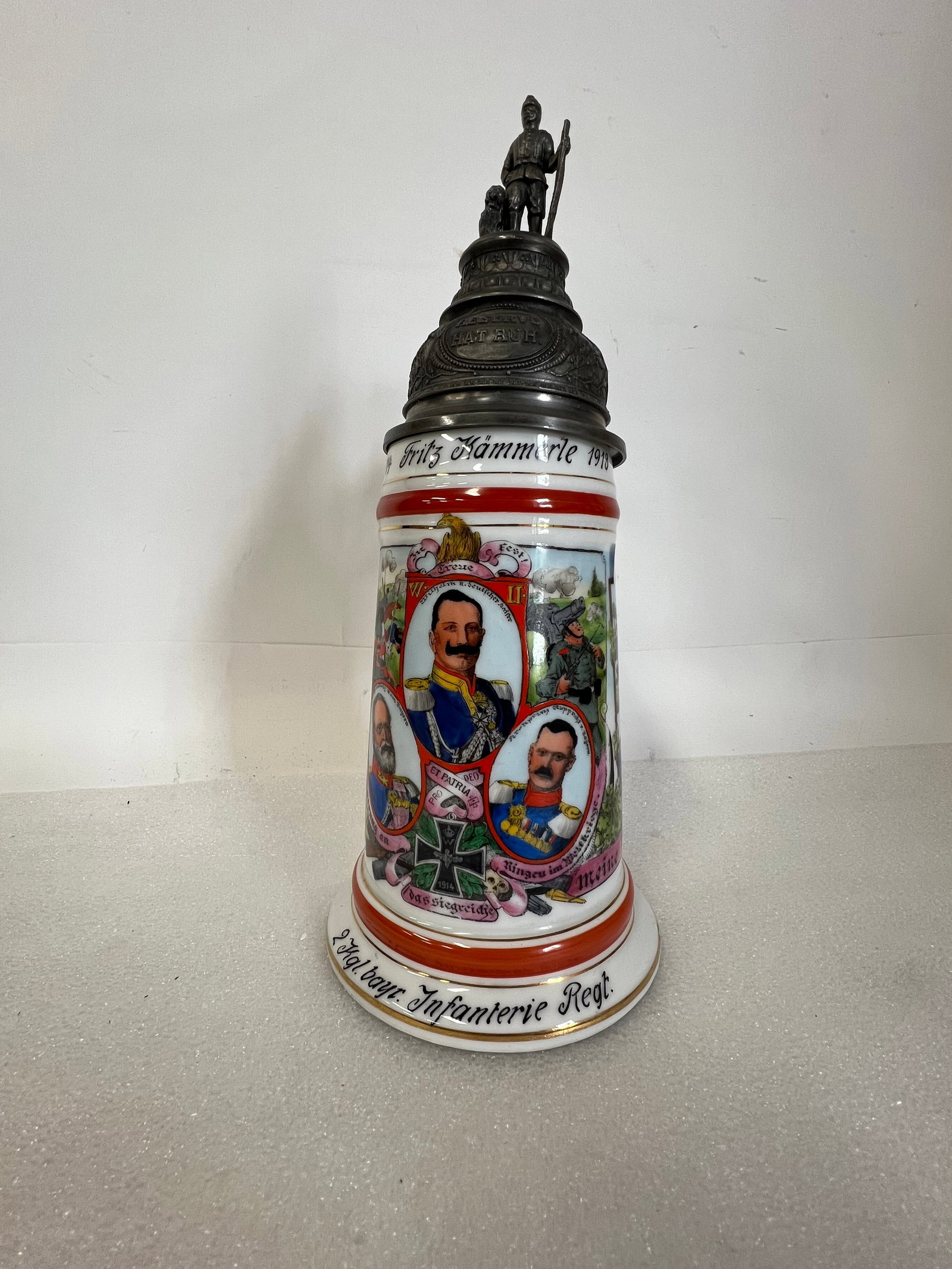 Antique Regimental German Stein: As pictured 11" "H 1914-1918