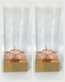 Pair of Contemporary Wood and Glass Fixtures