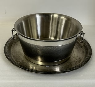Tahari Aluminum Champagne Bucket and Silverplate Tray