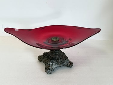 Oversize Antique Cranberry Glass Compote