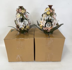 Four(4) Tole Decorated Tin Candle Holders