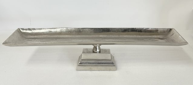 Large Nickel Plated Metal Pedestal Tray