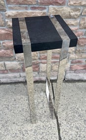 Milo Baughman Style Chrome and Wood Pedestal