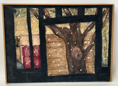 Eileen Webb; 20thC. Modernist Oil Snow Outside a Window