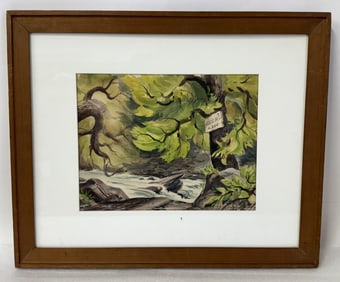 20thC. Modernist Watercolor - Slide Mountain Signed