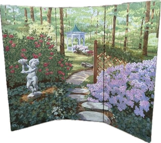 Hand Painted Three(3) Panel Dressing Screen