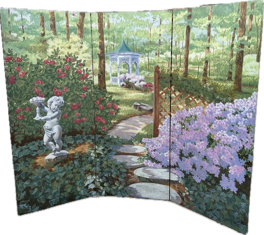 Hand Painted Three(3) Panel Dressing Screen (1 of 5)