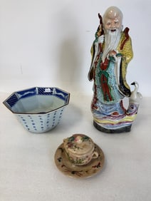 Antique Oriental Figure & 2 Add'l Items