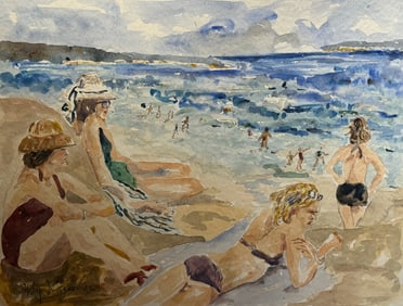 Philip Evergood; 20thC. American Watercolor - At the Beach Signed