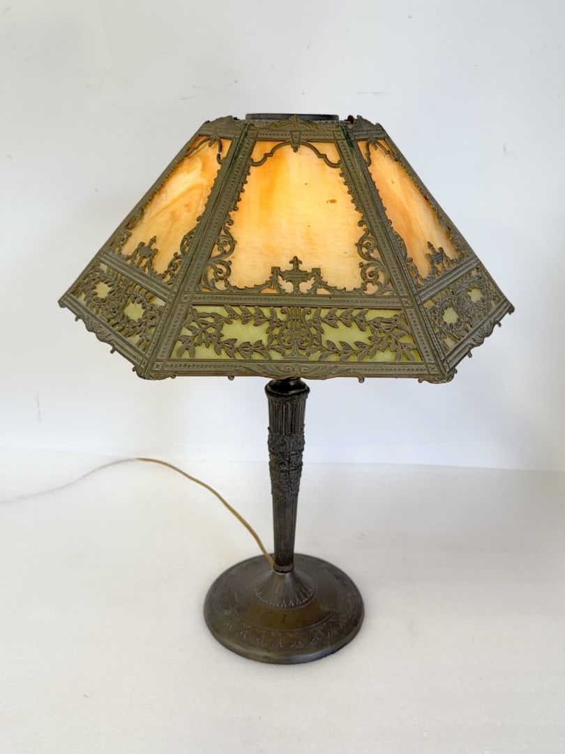 Antique Six(6)-Panel Slag Glass Table Lamp (1 of 6)