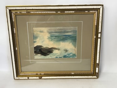 Watercolor, Crashing Waves, Sgd. Winzenreid