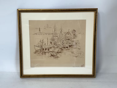 Eugenie Gershoy; 20thC. Modernist Ink Drawing Signed