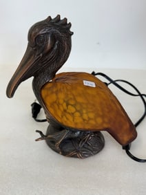 Bronze & Art Glass Pelican Lamp