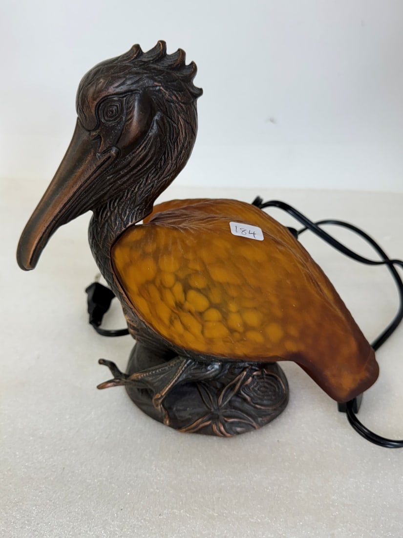 Bronze & Art Glass Pelican Lamp (1 of 2)