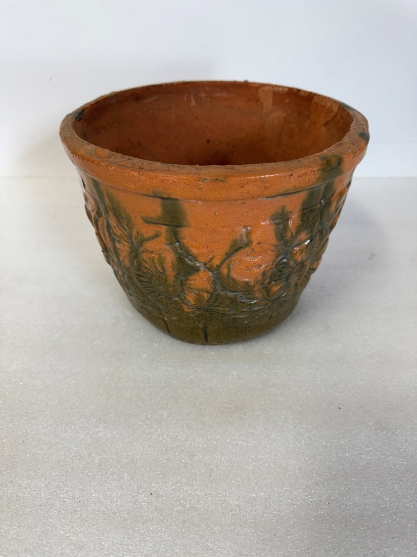 Antique Pottery Flower Pot: 9"H x 7"W