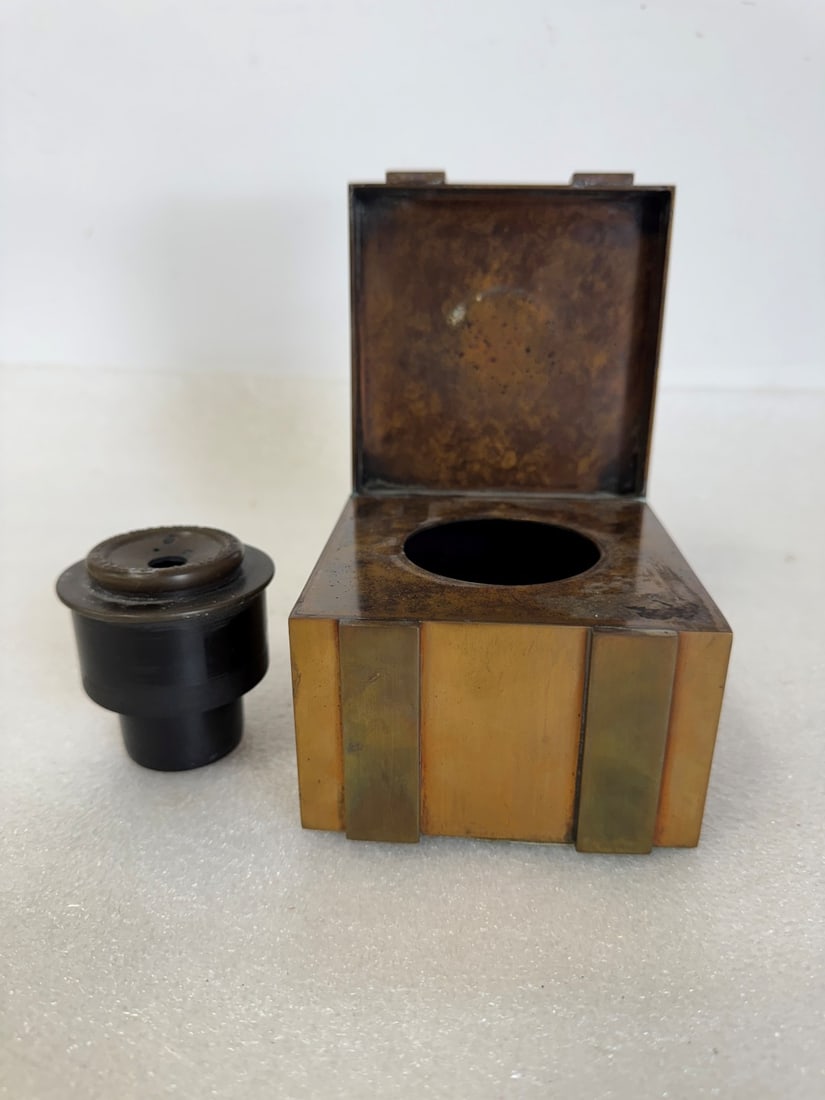 Unusual Copper Antique Inkwell: 3"H and 4"W