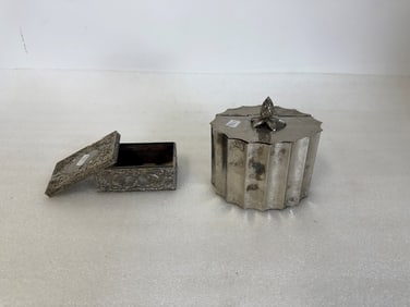 Antique Silverplated Tea Caddy & Fancy Victorian Dresser Box.