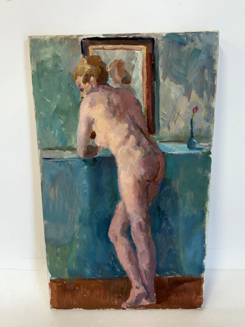 Moses Soyer(attrib. to); Oil Standing Nude: Oil on canvas. Standing Nude. Attributed to Moses Soyer; 20in. x 12in. x 1in.