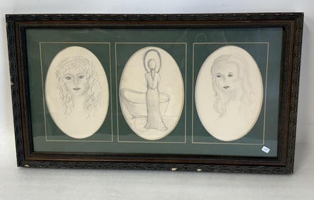 Three(3) Framed Pencil Sketches of Women