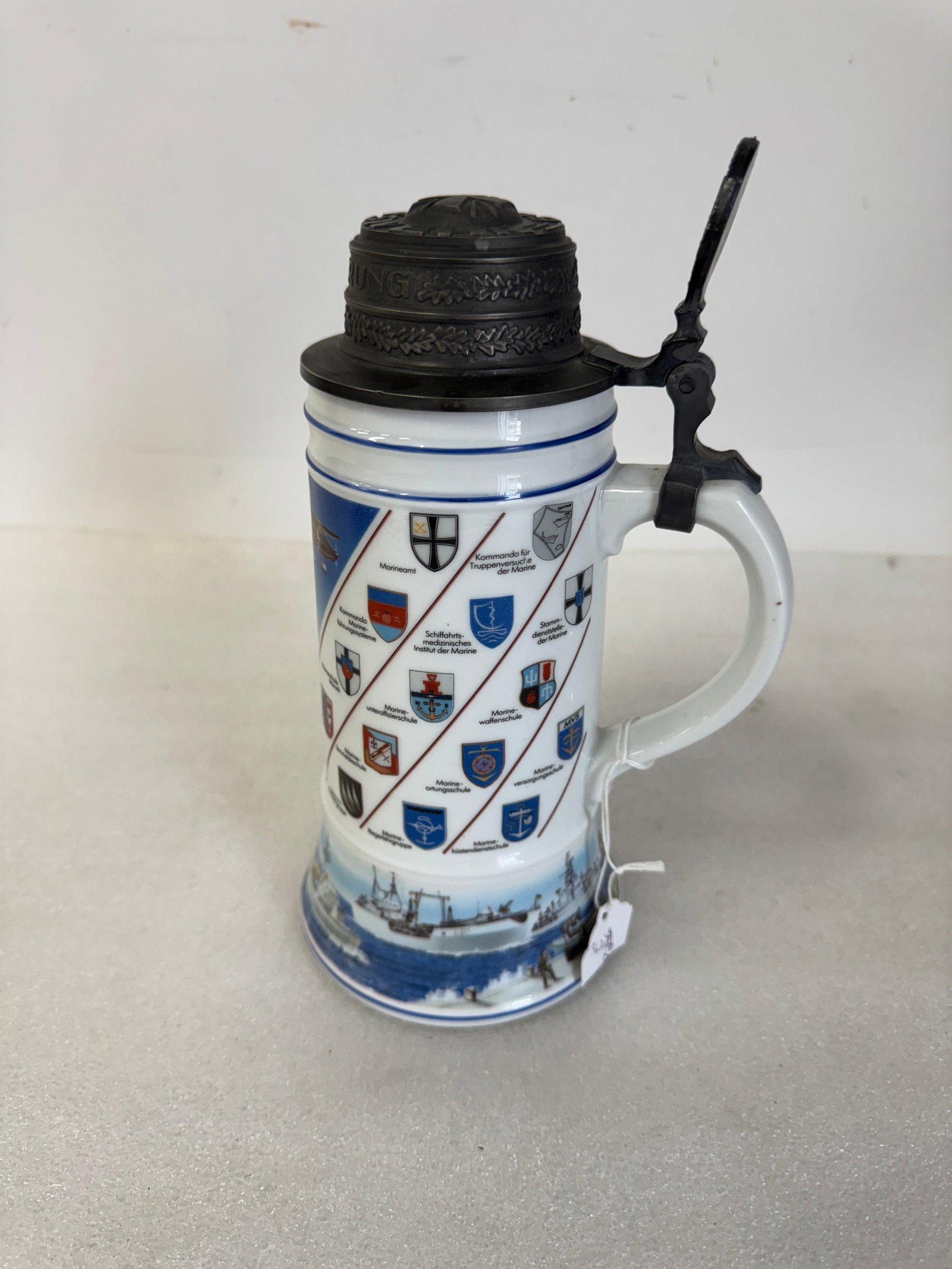 German Military Stein Bavarian: Marked at the underside Bavaria German Pewterlid. Miitary for the German Armed Forces. 9 1/2:H