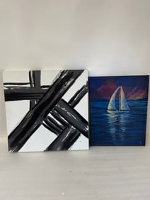 Oils on Canvas, Sailing Vessel & Modernist. One Signed
