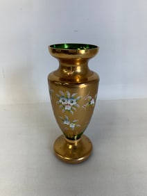 Vintage Painted Green Glass With Gold